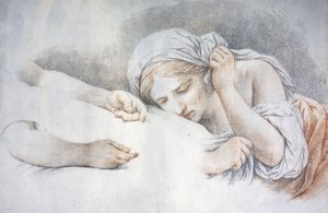 Młoda dziewczyna opierająca głowę na kolanach innej dziewczyny, autorstwa Louis Jean François Lagrenée