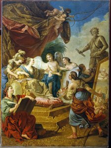 Cesarzowa Elżbieta Rosyjska (Carina Elżbieta I Pietrowna Romanow, znana jako Klemens (1709-1762), patronka sztuk. (Cesarzowa Elżbieta Pietrowna jako Patronka Sztuk). Obraz Louis Jean Francois Lagrenee (1725-1805), olej w sieci
