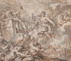 Juno nakazuje Aeolusowi uwolnić wiatry, 1775. autorstwa Louis Jean Jacques Durameau