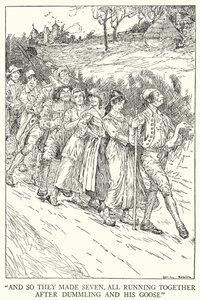 „I tak zrobili siedem, wszyscy biegną razem za Dummlingiem i jego gęś” (lito) autorstwa Louis John Rhead