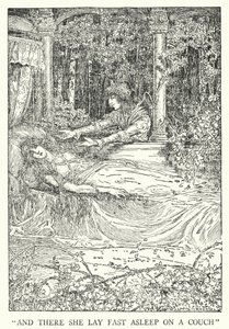 „I tam leżała twardo spała na kanapie” (lito) autorstwa Louis John Rhead