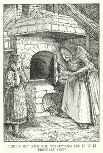 „Wpełznij”, powiedziała wiedźma, „I zobacz, czy jest odpowiednio gorąco” (lito) autorstwa Louis John Rhead