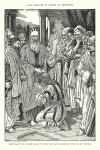 Dawid namaszczony przez Samuela w Betlejem (litografia) autorstwa Louis John Rhead