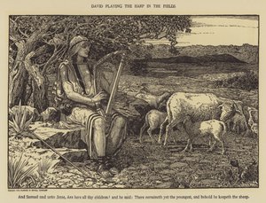 Dawid grający na harfie na polach autorstwa Louis John Rhead