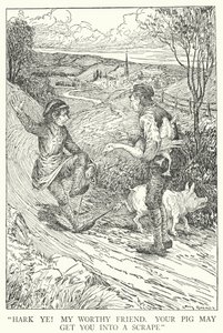 „Słuchaj! Mój zacny przyjacielu, twoja świnia może wpędzić cię w kłopoty” (lito) autorstwa Louis John Rhead
