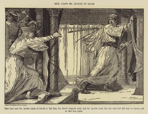 Saul rzuca oszczepem w Dawida autorstwa Louis John Rhead