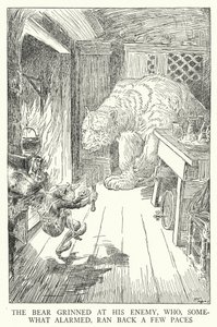 Niedźwiedź uśmiechnął się do wroga, który nieco zaniepokojony cofnął się o kilka kroków (lito) autorstwa Louis John Rhead
