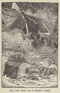 Statek rozpadł się na potężnej skale autorstwa Louis John Rhead