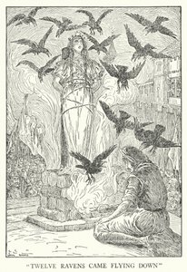 „Dwanaście kruków zleciało w dół” (lito) autorstwa Louis John Rhead