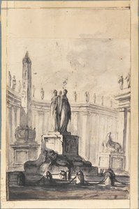 Architektoniczna fantazja z fontanną i obeliskiem autorstwa Louis Joseph Le Lorrain