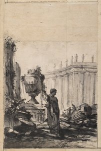 Fantazja architektoniczna z wazą, hermą i kolumnadą autorstwa Louis Joseph Le Lorrain