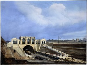 Kolej z Paryża do Saint Germain - w „Paryżu 1837” autorstwa Arnout autorstwa Louis Jules Arnout