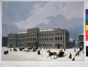 Pałac Maryjski na placu św. Izaaka w Petersburgu. Litografia Louisa Julesa Arnouta (1814-1868), kolorowana akwarelą, ok. 1840 r. Sztuka francuska, klasycyzm. Pchniecie autorstwa Louis Jules Arnout