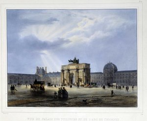 Pałac Tuileries i Łuk Triumfalny du Carrousel - w „Paryżu en 1837” autorstwa Arnout autorstwa Louis Jules Arnout
