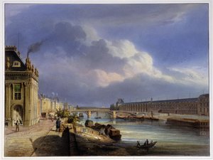 Pont du Carrousel i wielka galeria Luwru - w „Paryżu 1837” autorstwa Arnout autorstwa Louis Jules Arnout