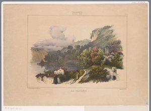 Widok na jezioro Trasimeno we Włoszech Lac Trasimene (tytuł na obiekcie) Wspomnienia z Włoch Villeneuve (tytuł serii) Villeneuve. Souvenirs d