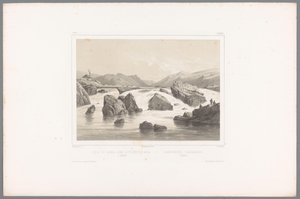 Poławiacze łososia na rzece Kassa w Halland Pêche du saumon dans la rivière de Kassa à Halland / Laxefiskeriet i Kassaelven, Halland (tytuł na obiekcie) Twarze w Skandynawii (tytuł serii) Vues du Nord. Zamsz (tytuł serii) autorstwa Louis Julien Jacottet