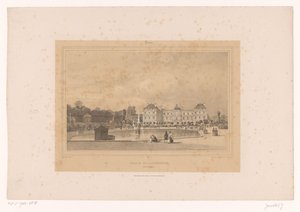 Widok na Pałac Luksemburski z Jardin du Luxembourg Palais du Luxembourg, Côté du Jardin (tytuł obiektu) Gezichten in en om Paris (tytuł serii) Paryż (tytuł serii na obiekcie)