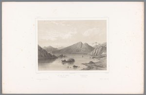 Widok na jezioro Norsjø w Telemarku Le lac du Nord à Tellemarken / Nordsjóen i Tellemarken (tytuł na obiekcie) Twarze w Skandynawii (tytuł serii) Vues du Nord. Norwegia (tytuł serii)
