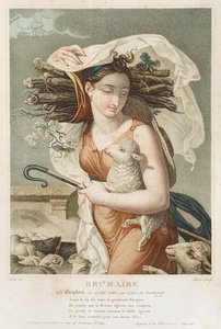 Brumaire (październik, listopad), drugi miesiąc kalendarza republikańskiego, grawerowane przez Tresca, francuski, ok. 1794 (grafika)