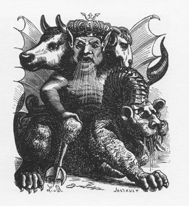 Demon Asmodeusz z Biblii - Asmodeusz lub król demonów Ashmedai - w "Słowniku piekielnym" Collina de Plancy - Grawerowanie L. Bretona. Paryż