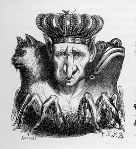 Bael - Baal - (demon) - Bael jest głową piekielnej mocy - w „Le dictionnaire infernal” Collina de Plancy - Grawerowanie L. Bretona. Paryż