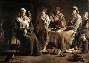 Rodzina chłopska we wnętrzu - olej na płótnie