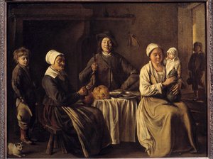 Powrót Bapteme czyli „Szczęśliwa rodzina” Obraz Louisa Le Naina (1593-1648) 1642. Wymiary 0,61 x 0,78 m