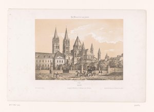 Zicht op de Abbaye aux Hommes met de Saint-Étienne Church te Caen Caen. Wielki Et. Etienne, czyli Abbey of Men (tytuł na obiekcie) Hedendaags Frankrijk (tytuł serii) Francja dzisiaj (tytuł serii na obiekcie)
