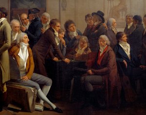 Spotkanie artystów w pracowni malarza Jean Baptiste Isabey (1767-1855): Anne Louis Girodet de Roucy-Trioson (Anne-Louis Girodet de Roucy Trioson autorstwa Louis Leopold Boilly