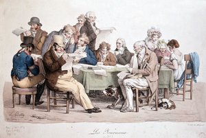 Mężczyźni czytający gazety - grawer Louis Boilly pod tytułem „Les journaux”” autorstwa Louis Leopold Boilly