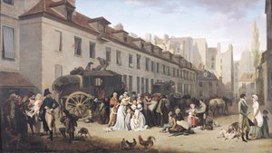 Przybycie dyliżansu na Terminus, rue Notre-Dame-des-Victoires, Paryż autorstwa Louis Leopold Boilly