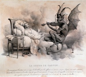 Marzenie włoskiego kompozytora Giuseppe Tartiniego, który ujrzał diabła grającego na skrzypcach, który miał stać się Sonatą Diabelskiego Trylu (Ilustracja