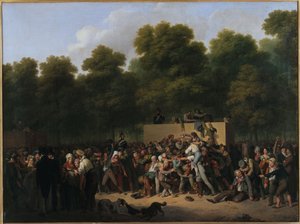 Francuski: Dystrybucja wina i artykułów spożywczych na Polach Elizejskich z okazji urodzin króla autorstwa Louis Leopold Boilly