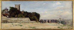 Le sommet de la butte Montmartre, avec la tour Solférino, ok. 1870, ok. 1870 (olej na płótnie) autorstwa Louis Marie Chevalier
