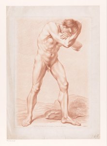 Stojący nagi mężczyzna z rękoma założonymi wokół głowy autorstwa Louis Marin Bonnet (attributed to)