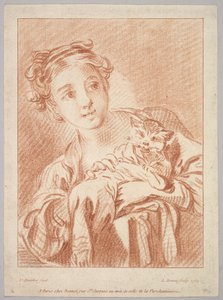 Młoda dziewczyna trzymająca kota, 1769. autorstwa Louis Marin Bonnet