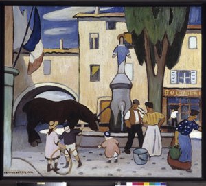 Fontanna Trets z czarnym koniem Obraz Louisa-Mathieu Verdilhana (1875-1928) XX wiek Obowiązkowa wzmianka: Kolekcja fundacji z pozdrowieniami z Prowansji, Marsylia