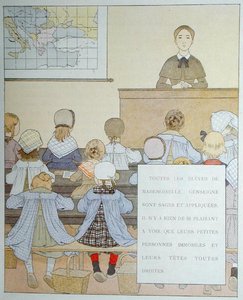 „Uczniowie Mademoiselle Genseigne”, ilustracja z „Nos Enfants” Anatole France (1844-1924) autorstwa Louis Maurice Boutet de Monvel