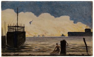 Dziewczyna na molo, ok. godz. 1900. autorstwa Louis Michel Eilshemius