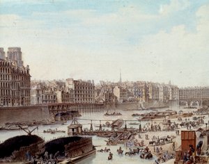 Życie morskie w dokach Portu w Paryżu w 1782 roku Peniches i działalność handlowa na Sekwanie. Szczegół. Rysunek Louis de Lespinasse (1734-1808) 1782. Paryż, Musee Carnavalet