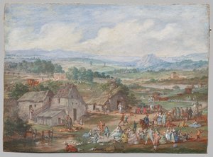 Piknik imprezowy w pobliżu wioski autorstwa Louis Nicolas van Blarenberghe