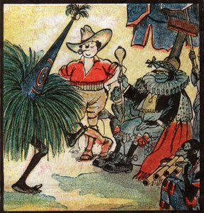 Nestor Fenleroc, europejski osadnik, odwiedza afrykańskie plemię. 1923 (grawerowanie)