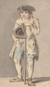 Żebrak z laską trzymający kapelusz tricorn autorstwa Louis Philippe Boitard
