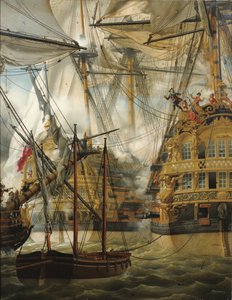 HMS Cumberland walczący z Le Lys i La Gloire, 1827