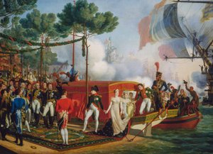 Napoleon Bonaparte i Marie Louise lądują w Antwerpii autorstwa Louis Philippe Crepin