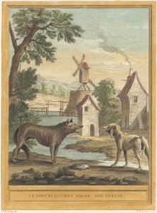 Wilk i chudy pies autorstwa Louis Simon Lempereur after Jean Baptiste Oudry
