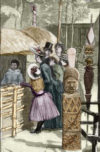 Wystawa uniwersalna 1889 - Wieś kanaków przy Esplanade des Invalides (Kanaki wystawione na wystawie: Human Zoo) - Rysunek Louisa Tinayre