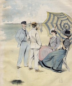 Kąpiele morskie: na plaży. od L. Vallet Akwarela. 1892.
