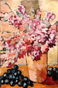 Martwa natura z kwiatami i czarnymi winogronami autorstwa Louis Valtat